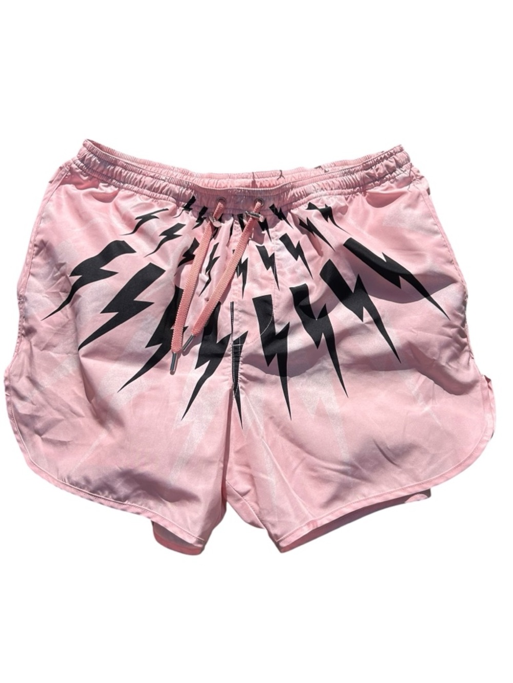 NEIL BARRETT Men's Swim Shorts Trunks Pink/Orange & Black With Mesh Lining Small